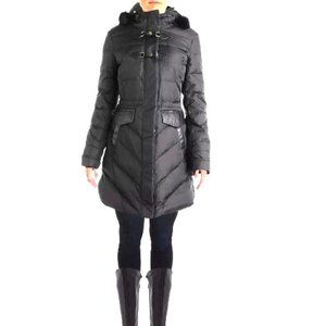 VIA SPIGA Stylish Black Puffer Coat Hooded Size L/ M Excellent Condition